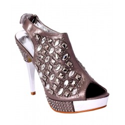 Grey Shimmer Crystal Decor High Vamp Peep Toe Sandals RG-085